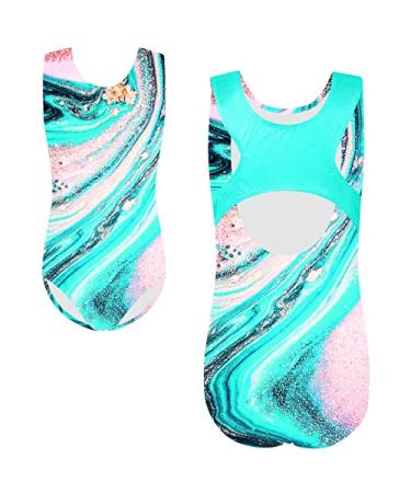 TFJH E Gymnastics Leotards for Girls Sparkle Athletic Clothes Activewear One-piece 8-9Years A Cyan Pink