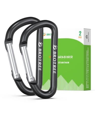 Brotree Mini Carabiner Small Keychain Aluminum Snap Hook for Camping Hiking - 6cm D Shape 2 x Black
