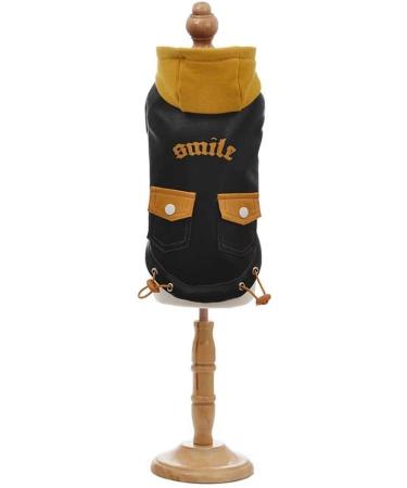 Waterproof Leather Jacket for Dogs - Cool Hoodie with Smile Print | Warm Sweatshirt & Pet Bags | XS Black - Buy Online on GoSupps.com