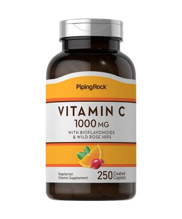 Piping Rock Vitamin C 1000mg | 250 Caplets | with Bioflavonoids & Rose Hips | Vegetarian Non-GMO Gluten Free Supplement