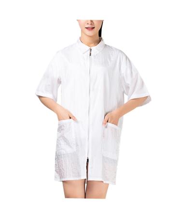 IWOWHERO Hairdresser Uniform Salon Gowns for Women Haircut Smock Stylists Salon Smocks Women s Overalls Haircutting Apron Hair Color Shampoo Salon Barber Cape Work Jacket Robe Zipper White 83X63cm