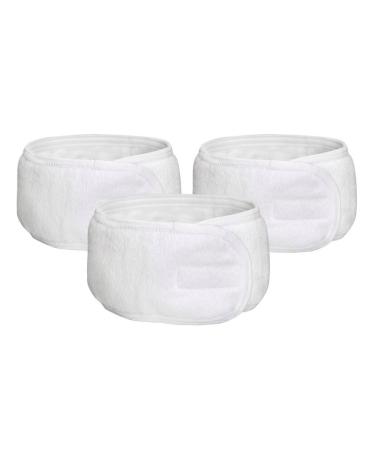 3 Pieces Spa Headband Makeup Headbands Facial Terry Cloth Headband Stretch Yoga Sport Towel Headband White