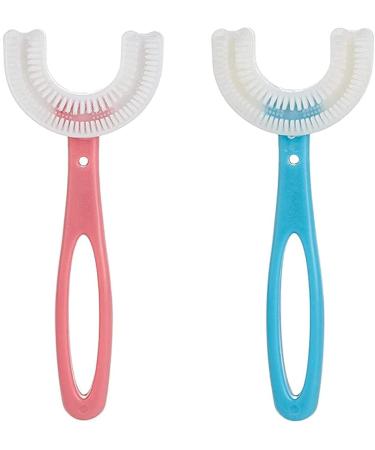U Shaped Toothbrush for Kids Kids Silicone Whitening Massage Type 360 Degree Oral Teeth Cleaning Design Toddlers Manual Training Tooth Brush (6-12 Years Old) 2 Count (Pack of 1)