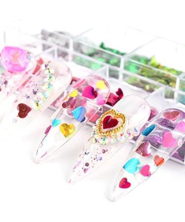 Heart Nail Art Glitter Sequins 3D Laser Love Heart Nail Decals Sticker Holographic Nail Sparkle Glitter for Manicure Make Up DIY Decals Decoration - Buy Online on GoSupps.com