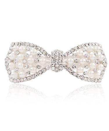 E EMZHOLE Elegant Hair Barrettes Rhinestone Pearl Bow Hairpin Jewelry Crystal Headdress Diamond Hairpin Hair Accessories Hair Clips (White)