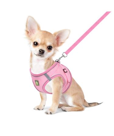 Femax dog harness with leash for small medium dog cats soft mesh puppy dishes breathable breast harness adjustable reflective no pull vest chihuahua cat l (breast 41-46cm) pink
