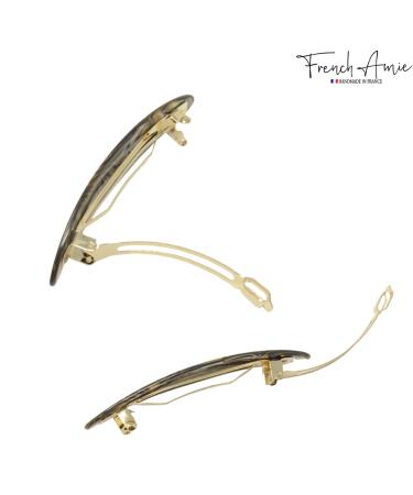 French Amie Slim Oval Onyx Silver Gray Celllogo Handmade Hair Barrette | No Slip Hold | Durable Styling | Women Hair Accessories - Made in France - Buy Online on GoSupps.com