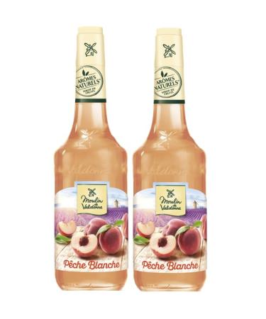 Moulin de Valdonne White Peach Syrup for Refreshing Drinks, Cocktail with or without Alcohol, 2 Bottles 70 cl