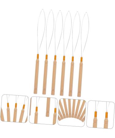 Baluue 12 Pcs Wooden Handle Wig Crochet Hair Extension Tool Pulling Hooks for Sewing Stainless Steel Khaki - Buy Online on GoSupps.com