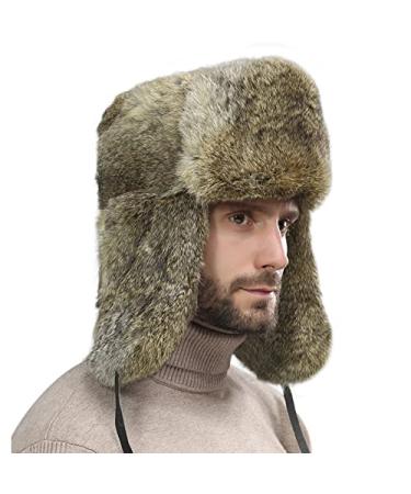 Clobeau Men's Faux Fur Trapper Hat Trooper Trapper Hat Warm Winter Hats Hunting Hat Ear Flaps Snow Ski Cycling Caps Brown