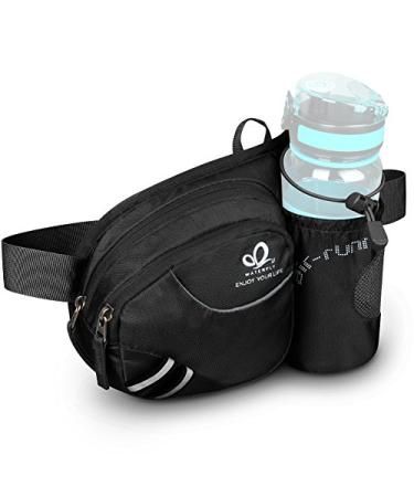 WATERFLY Hiking Waist Bag Fanny Pack with Water Bottle Holder for Men Women Running & Dog Walking Fit All Phones (Bottle Not Included) black