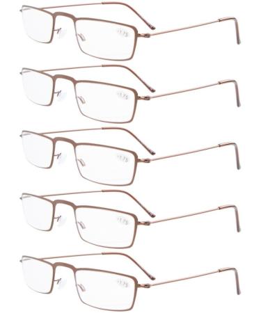 Eyekepper 5 Pieces Stainless Steel Frame Half-Eye Style Reading Glasses Readers +3.00 Brown