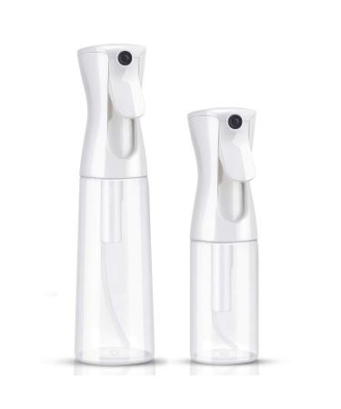Hair Spray Bottle -2 Pack Fine Mist Spray Bottle Empty Ultra Fine Continuous Spray Water Bottle for Hairstyling, Cleaning, Plants, Misting & Skin Care (Clear, 5.4 Ounce,10 Ounce) 2 Piece Assortment Clear