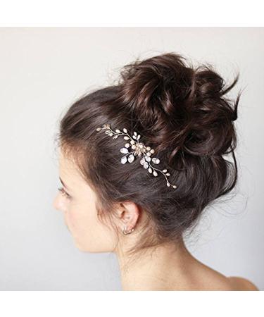 Kercisbeauty (Set of 2) Handmade Bridal Bridesmaids Flower Girl Champagne Pearl Hair Pins Headpiece for Wedding and Prom (Rose Gold)