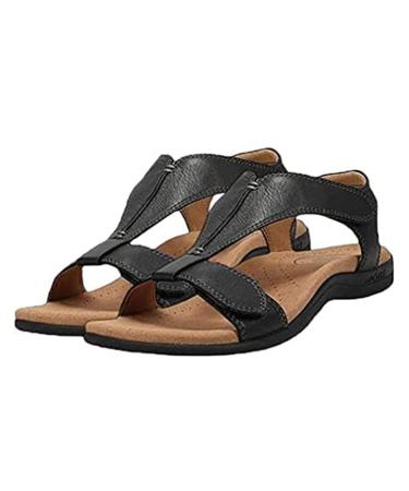 JUAJUA 2023 Orthopedic Bunion Corrector Sandals for Women Bunion Correction Slippers Casual with Arch Support Leather Casual Feet Wavy Sole Sandal (Black 40)