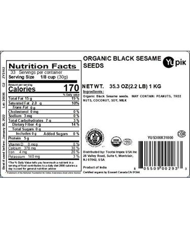 Yupik Organic Black Sesame Seeds 2.2 lb - Non-GMO, Vegan, and Gluten-Free - Buy Online on GoSupps.com