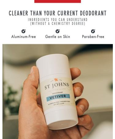St Johns Vetiver Aluminum Free Deodorant | Long-Lasting Odor Resistant & Soothing | Clear Deodorant Stick | Odor-Free Deodorant Made of Natural Compounds | Vetiver Deodorant For Men (2.6 oz Stick) - Buy Online on GoSupps.com