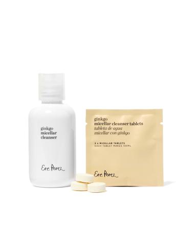 Ere Perez - Ginkgo Micellar Cleanser | Cleanse, Protect, Rejuvenate | Clary Sage, Cinnamon Bark | Vegan, Cruelty-Free, Clean Beauty Safe for All Skin Types (1 Refillable Bottle + 3 Tablets)