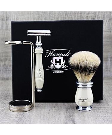Top Old School Shaving Set for Men | Silver Tip Brush DE Safety Razor & Chrome Stand - Gentlemen's Grooming Essential - Buy Online on GoSupps.com