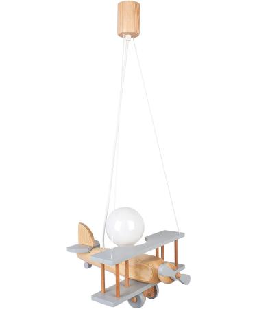 Hallux Children's Room Decoration Lamp - Wooden Ceiling Light for Girls & Kids Small Aircraft Design in Gray/Natural Wood - Buy Online on GoSupps.com