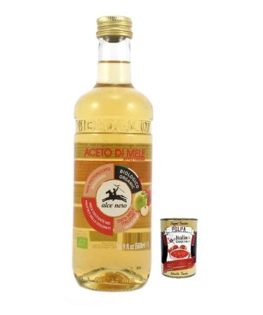 Alce Nero Aceto di Mele Biologico organic apple cider vinegar made from Italian apples 500 ml bottle + Italian gourmet Polpa di Pomodoro 400 g can