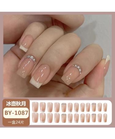 24Pcs/Set Press On Nails Medium Length Nude Colored Diamond False Nails Acrylic Fake Nails Full Cover Nails Tips Artificial Finger Manicure Press on nails for Women and Girls - Buy Online on GoSupps.com