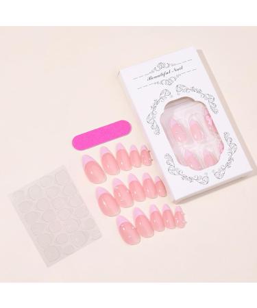 24Pcs Cute Pink French Press On Nails - Almond Shape Bow & Pearl Design - Luxury False Nails for Women - Full Cover Acrylic Manicure Accessories - Buy Online on GoSupps.com