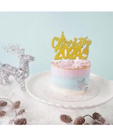 Cheers to 2024 Cake Topper Gold Glitter Happy New Year Cake Picks for New Year Eve Christmas Holiday Party Decorations - Buy Online on GoSupps.com