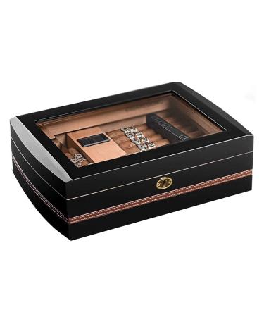 Humidor with Humidifier and Hygrometer Can Hold 50 Cigars Handmade Cedar Wood Double-Layer Cigar