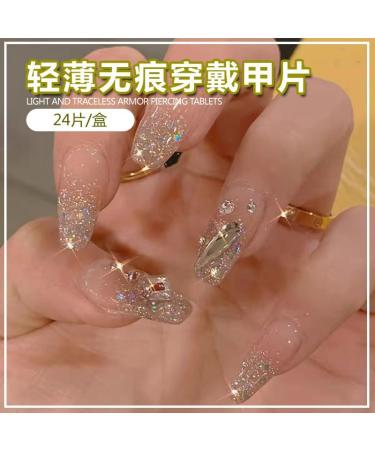 24Pcs/Set Press On Nails Medium Length Diamond Glitter Powder False Nails Acrylic Fake Nails Full Cover Nails Tips Artificial Finger Manicure Press on nails for Women and Girls - Buy Online on GoSupps.com
