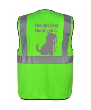 Safety vest for the dog owner with a funny motif: THE one who walks with the dog - Color: Neon Green Size: 4XL Neon Green 4XL