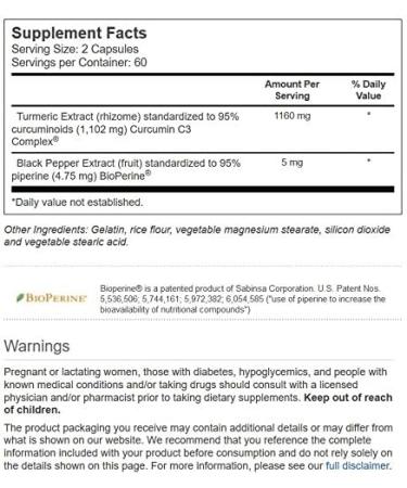 Vitacost Turmeric Curcumin C3 Complex with Bioperine - 120 Capsules - Buy Online on GoSupps.com