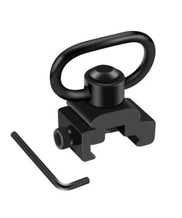 LONSEL 360 Rotation Picatinny Sling Swivel Mounts, 2 Point and Traditional Sling Picatinny Rail Mount with 1.25" Push Button QD Sling Swivels - Black (1 Pack)