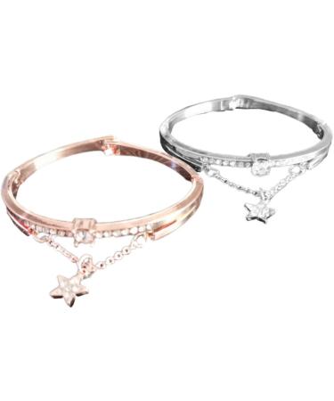 Ultechnovo Sun & Moon Crystal Pearl Bracelet Set - Stylish Gemstone Cuff for Women | 3-Piece Ros gold Design - Buy Online on GoSupps.com