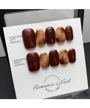 Gold Foil Amber Caramel Chocolate Handmade Press On Nails Autumn Winter Gradient False nails Wearing Nail enhancement (Color : L) - Buy Online on GoSupps.com