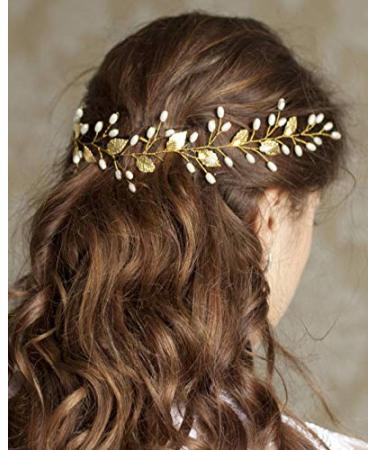 Kercisbeauty Pearl Headpiece Bridal Hair Accessories Women Wedding Leaf Tiara Girls Headpiece Prom Jewelry Rose Gold
