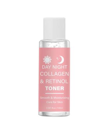 Day Night Collagen & Retinol Toner for Face Hydrating Facial Toner with Hyaluronic Acid Smooth Moisturizing Toner for Women Firming and Nourishing Skin Care Daily Water Holding Essence 100ml