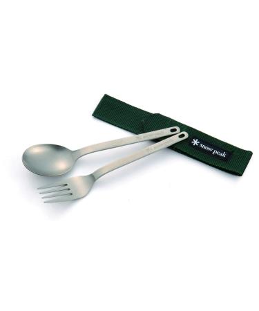 Snow Peak Titanium Fork & Spoon Set - Durable & Light Camping Utensils with a Carrying Case - 1.4 oz