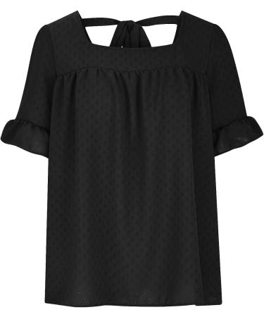 Women's Square Neck Ruffle Sleeve Blouse - Summer Casual Top | Medium | Black - Buy Online on GoSupps.com