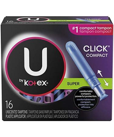 U by Kotex Click Compact Tampons Super Absorbency Unscented 16 Ct (Pack of 2)