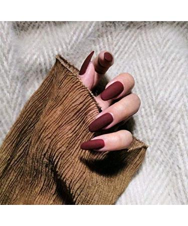 24Pcs Matte Press on Nails Red Long Fake Nails Artificial Full Cover Nails for Women and Girls (Red)