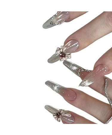 Temperament manicure finger tip streamer pure handmade ice through nude bow wearing a sweet atmosphere manicure(M)