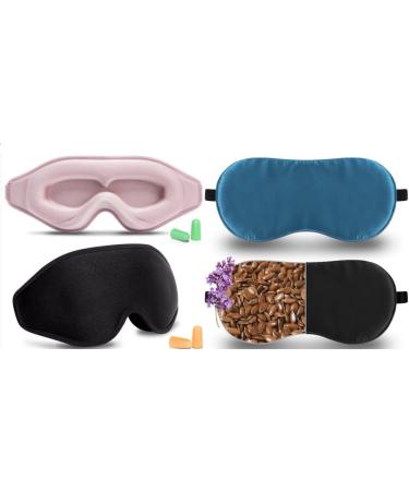 2 Pack 3D Eye Mask for Sleeping & 2 Pack Warm Eye Compress Black Peacock Blue