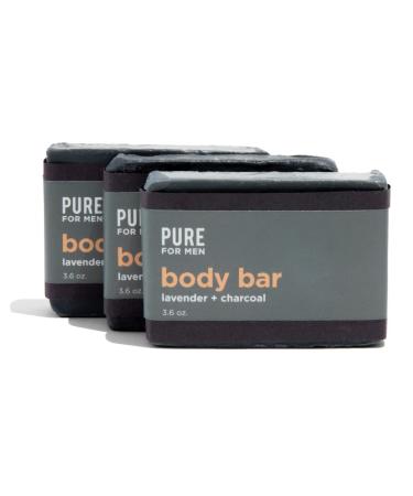 Pure for Men Soap Bars | Cleanser with Lavender & Activated Charcoal Hydrates & Helps Eliminate Odor Vegan | 3.6 oz. (3 Pack)