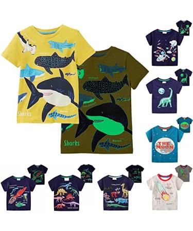 Boys' Kids Novelty Luminous T-Shirts Dinosaurs Short Sleeve Crew Neck Tee Shirt Cartoon Print Casual Tops for 1-7Y 2-3T Yellow