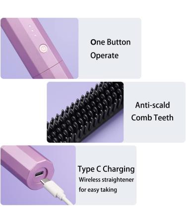 ABHI Portable Cordless Hair Straightening Brush - 3 Temperature Levels Auto-Off Anti-Scald Travel Styler & Curler - USB Type-C - Gradient Purple - Buy Online on GoSupps.com