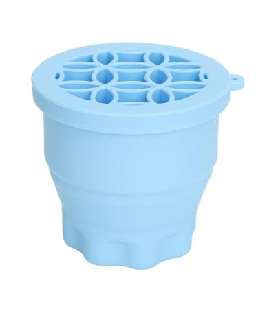 Makeup Brush Cleaning Bowl Space Saving Multifunctional Makeup Brush Scrubber Palm Size 2 in 1 Foldable for Home (Blue)
