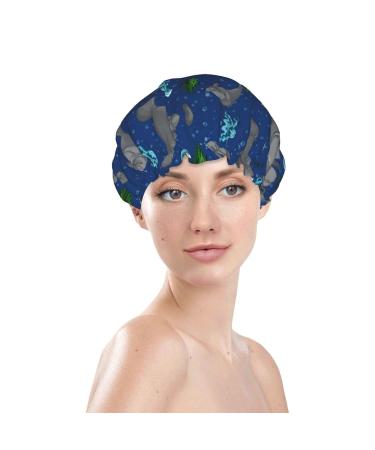Manatee Printed Shower Cap | Waterproof Bath Cap for Women, Men, Boys & Girls | Reusable Spa Salon Cap - Buy Online on GoSupps.com