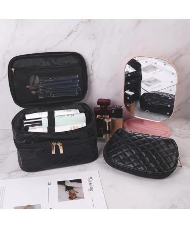 Maange Portable Travel Makeup Bag Set - 2 Pieces Waterproof PU Leather Cosmetic Bag for Women - Stylish & Multifunctional Black Bag - Buy Online on GoSupps.com