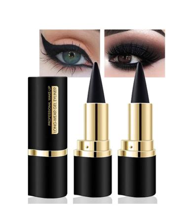 evpct 2Pcs Black Gel Lipstick Eyeliner Pencils Pen Eye Black Face Paint Stick Long Wear Gel Natural Black Eyeliner Cream Waterproof Smudge Proof Smokey Eye Liners Crayon Halloween Makeup lapiz de ojos 2 Count (Pack of 1) 2Pcs Black & Black